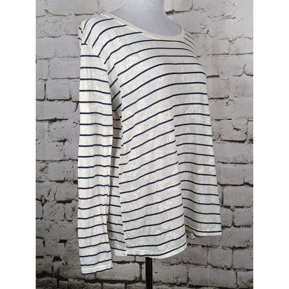 FREE PEOPLE We the Free Lace-Embossed Burnout Slub Knit Striped Top Medium - Picture 4 of 7